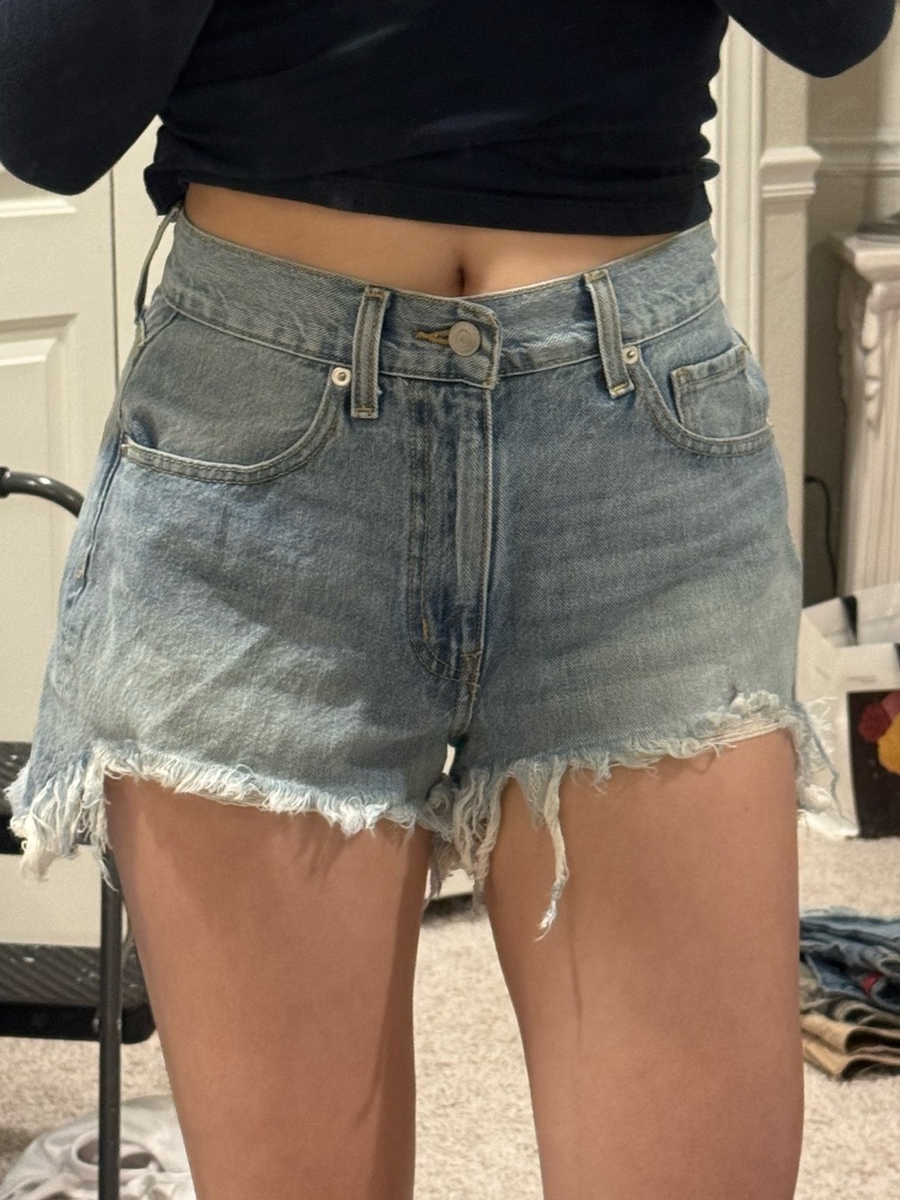 Classic Light Blue Denim Distressed Cutoff Shorts